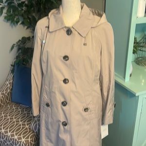 Brand New London Fog Single Breasted Hooded Petite Maxi Trench Coat